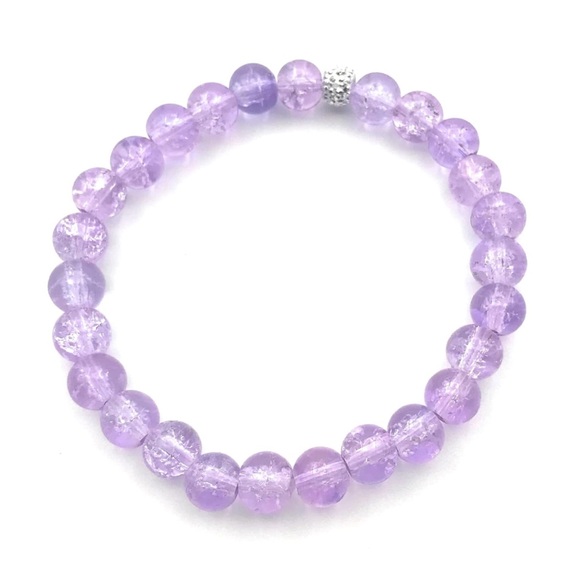 Purple Crackle Glass Beaded Stretch Bracelet - Picture 4 of 5